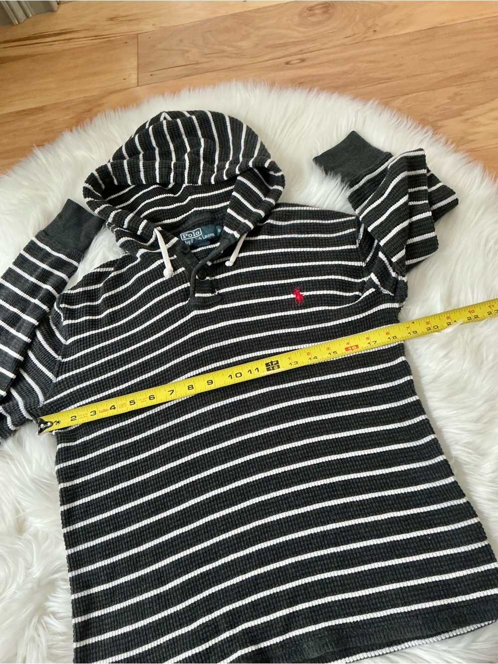 Polo Ralph Lauren Grey and White Striped Textured Cotton  Hooded Pullover Small - Picture 5 of 6